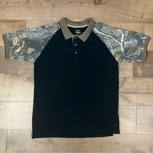 Cabelas Men’s Size M Realtree Camouflage Black Polo Shirt Short Sleeve